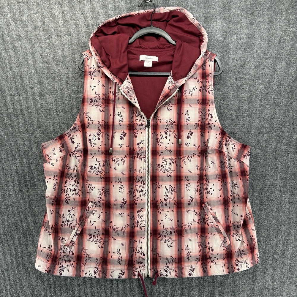 Cj Banks Jacket Womens 2X Red Full Zip Sleeveless Boho Cottage Western Prairie